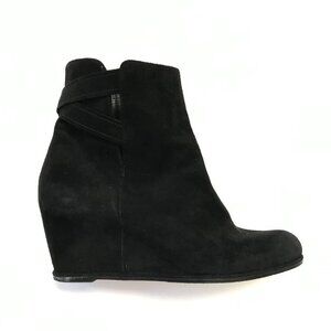 Stuart Weitzman Wedge Ankle Booties Boots Womens 9 Black Suede Heels Criss Cross